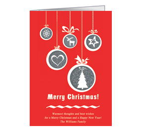 Christmas Card w-Envelope 5.50" x 7.875" Jolly Hanging Ornaments Business Style