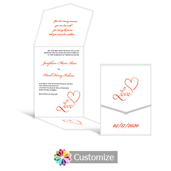 Love Swirly 5.25 x 7.25 Vertical Gate-Fold Wedding Invitation