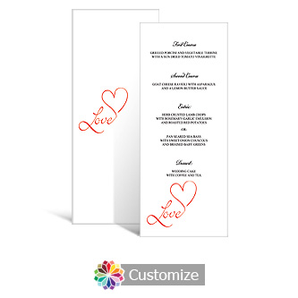 Love Swirly 3.625 x 8.875 Tea-Length Wedding Menu