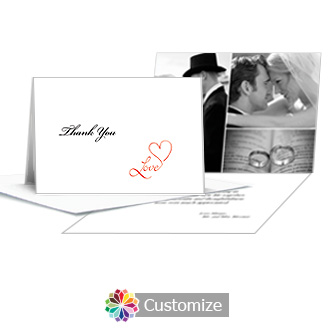 Love Swirly Wedding Thank You Card With Photo and Custom Greeting