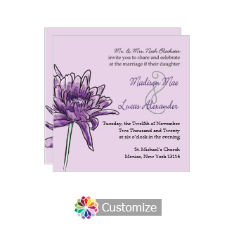 Floral Lovely Lavender Square Wedding Invitation 5.875 x 5.875