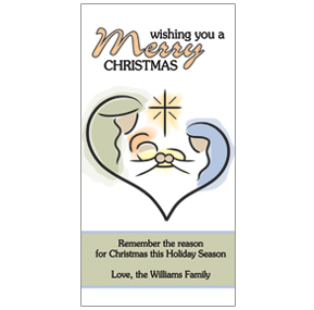 Christmas Nativity Card 4" x 8" Family style with Envelope