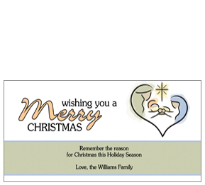 Christmas Card w-Envelope 8" x 4" Nativity Religious Love Family design