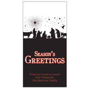 Christmas Card w-Envelope 4" x 8" Nativity Religious Scene business style 