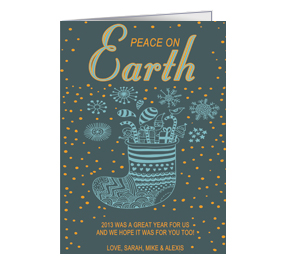 Peace on Earth Holiday Dotted Stockings Christmas Card w-Envelope 5.50" x 7.875" business style