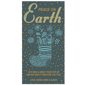 Peace on Earth Holiday Dotted Stockings Christmas Card w-Envelope 4" x 8" business style