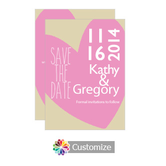 Pink Heart Save the Date Wedding Card 4.5 x 6.25