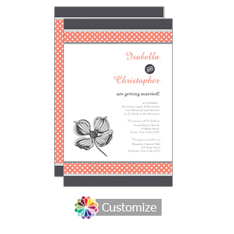 Coral Polka 5 x 7.875 Flat Card Wedding Invitation