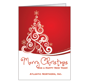 Red and White Curly Christmas Tree Card w-Envelope 5.50" x 7.875" business style