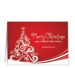 Red and White Curly Christmas Tree Card w-Envelope 7.875" x 5.50" business style