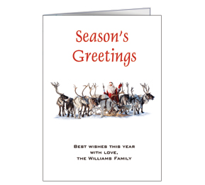 Santa and His Row of Christmas Reindeer Cards  5.50" x 7.875" w-envelope