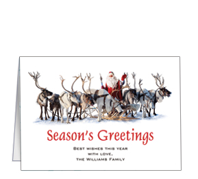 Santa and His Row of Christmas Reindeer Cards  7.875" x 5.50" w-envelope