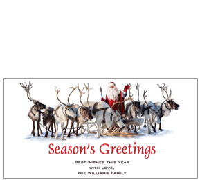 Santa and His Row of Christmas Reindeer Cards  8" x 4" w-envelope