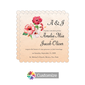 Scalloped Floral Coralbell Lace Square Wedding Invitation 5.875 x 5.875