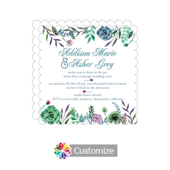 Scalloped Floral Spring Meadow Flowers Square Wedding Invitation 5.875 x 5.875