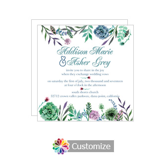 Floral Spring Meadow Flowers Square Wedding Invitation 5.875 x 5.875