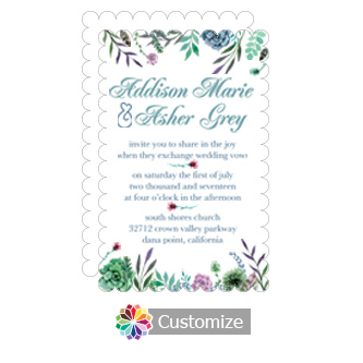 Scalloped Floral Spring Meadow Flowers Flat Wedding Invitation Card 5 x 7.875