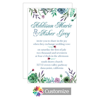 Floral Spring Meadow Flowers Flat Wedding Invitation Card 5 x 7.875