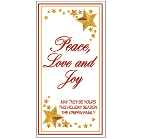 Christmas Card w-Envelope 4" x 8" Star Peace Love and Joy business style