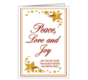 Holiday Card w-Envelope 5.50 x 7.875 Stars Peace Love and Joy Stars Business design