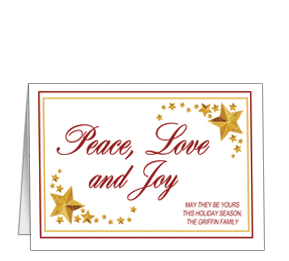 Holiday Card w-Envelope 7.875 x 5.50 Stars Peace Love And Joy Stars Business design