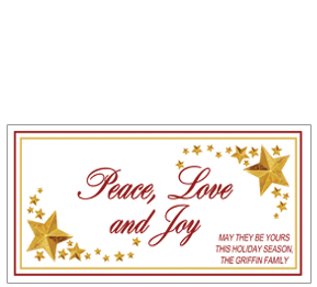 Holiday Card w-Envelope 8 x 4 Stars Peace Love and Joy Stars Business design