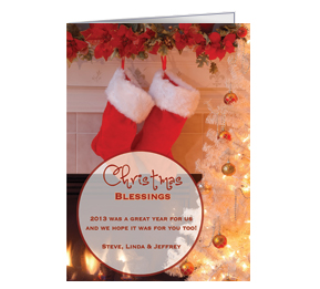 Stockings Hanging on a Christmas Mantle Holiday Card w-Envelope 5.50" x 7.875" business style