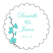 Summer Orchid Scalloped Circle Wedding Labels