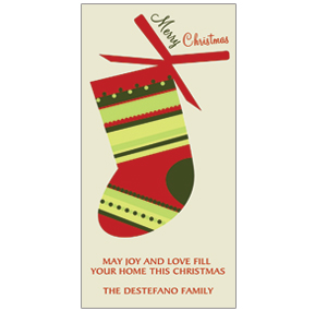 This is the Season Christmas Stocking Card w-Envelope 4" x 8" business style