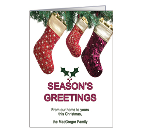 Three Fireplace Christmas Stocking Holiday Card w-Envelope 5.50" x 7.875" business style