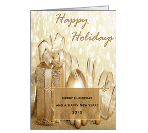 Christmas Card w-Envelope 5.50" x 7.875" Tis the Season Gold Ribbon and Presents Ribbon Bows Business Style