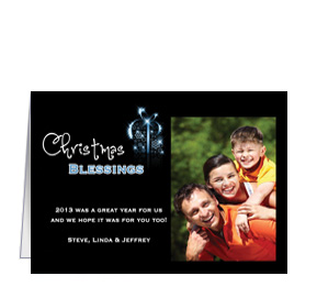 Christmas Card w-Envelope 7.875" x 5.50" Christmas Black Sparkly Snowflake Presents Ribbon Bows Family Style 