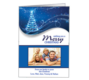 Blue Swirl Christmas Tree with Photo Upload w-Envelope 5.50" x 7.875" family style