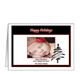 Brush Stroked Christmas Tree with Personalized Photo w-Envelope 7.875" x 5.50" family style