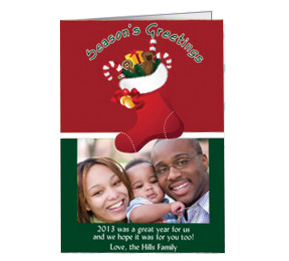 Candy Cane Stuffed Stocking Christmas Card 5.50" x 7.875"