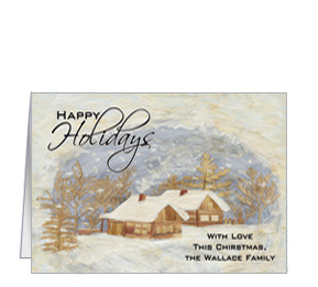 Christmas Brush Stroked Holiday Cabin Cards  7.875" x 5.50" w-envelope