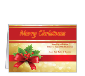 Christmas Holly Berries and Red Bow Cards 7.875" x 5.50"  w-envelope