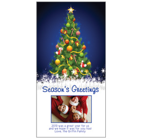 Decorated Christmas Tree with Snow with Photo Upload Card w-Envelope 4" x 8" family style