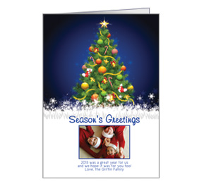 Decorated Christmas Tree Card with Snow with Photo Upload w-Envelope 5.50" x 7.875" family style