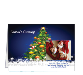 Decorated Christmas Tree with Snow with Photo Upload w-Envelope 7.875" x 5.50" family style