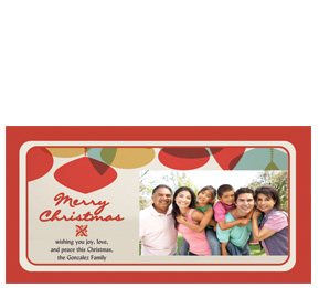 Christmas Card w-Envelope 8" x 4" Feliz Navidad Ornaments Family style