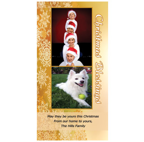 Christmas Card w-Envelope 4" x 8" Frosty Snowman Gold Blessing Family style