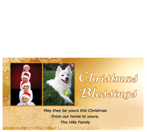 Christmas Card w-Envelope 8" x 4" Frosty Snowman Gold Blessing Family style