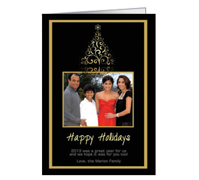 Gold Reflective Christmas Tree with Family Photo w-Envelope 5.50" x 7.875" family style