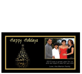 Gold Reflective Christmas Tree with Family Photo Card w-Envelope 8" x 4" family style