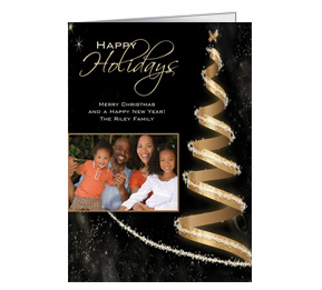 Gold Ribbon Christmas Tree Card with Speckles Family Photo w-Envelope 5.50" x 7.875" family style