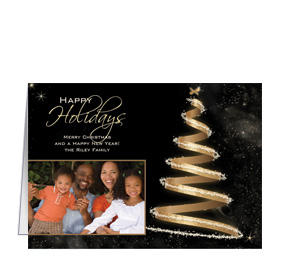 Gold Ribbon Christmas Tree with Speckles Family Photo w-Envelope 7.875" x 5.50" family style