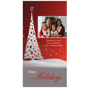 Gray and Red Themed Christmas Tree with Family Photo Card w-Envelope 4" x 8" family style