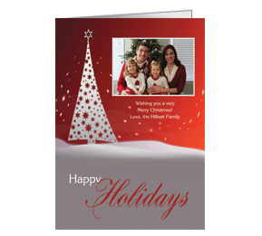 Gray and Red Themed Christmas Tree with Family Photo w-Envelope 5.50" x 7.875" family style