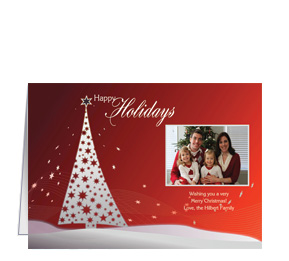 Gray and Red Themed Christmas Tree with Family Photo w-Envelope 7.875" x 5.50" family style